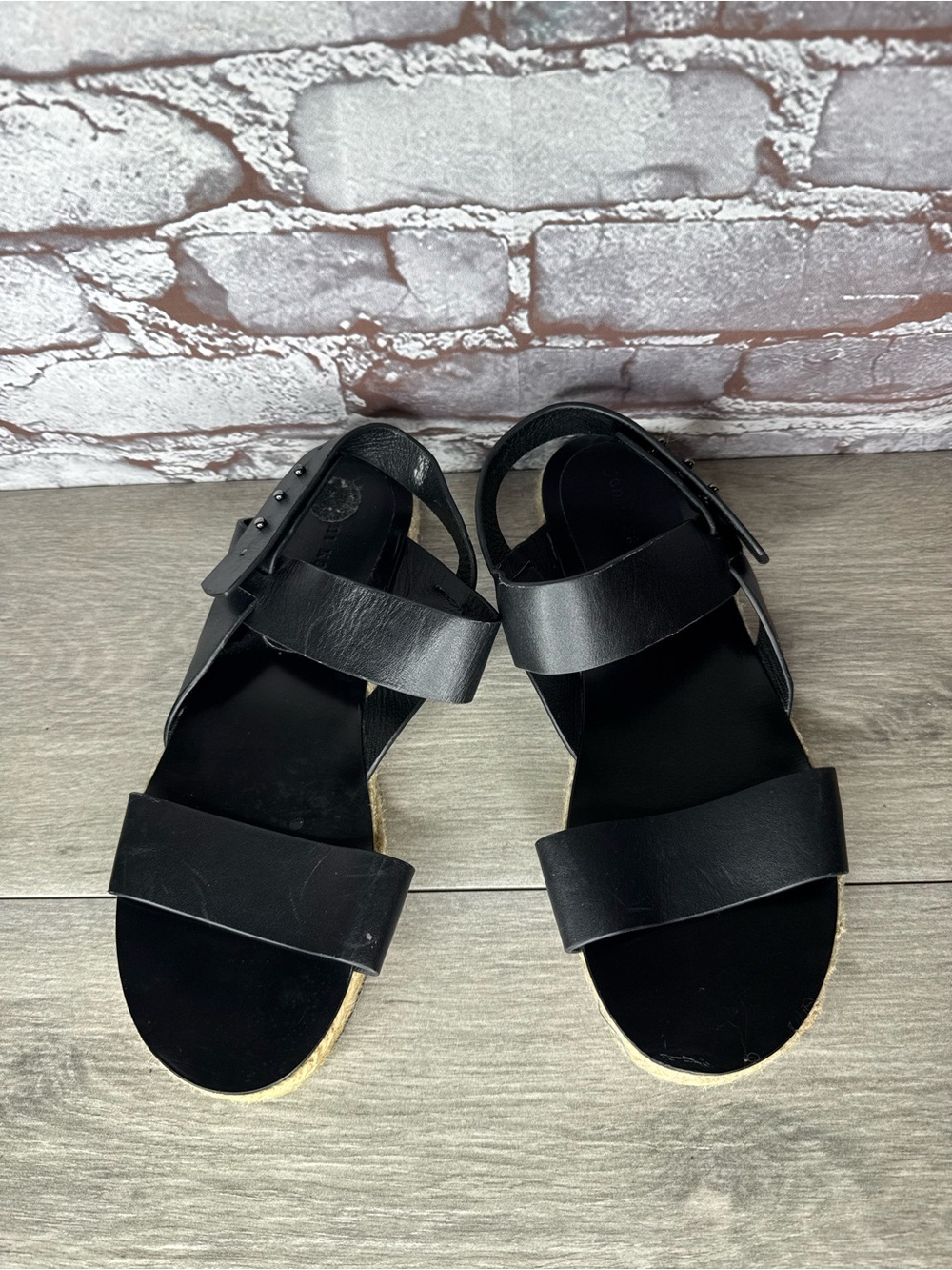 Jenni Kayne Sunday Saddle Black Leather Espadrilles sandals women sz 39EU/8.5US